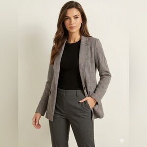 GUESS Glen Plaid Open Front Blazer Jacket - Size Small - Gray/Red